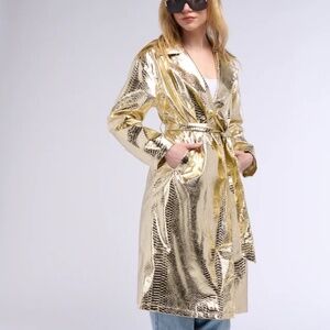 AKIRA   GOLD MEMBER LIGHTWEIGHT METALLIC CROC TRENCH  Size L